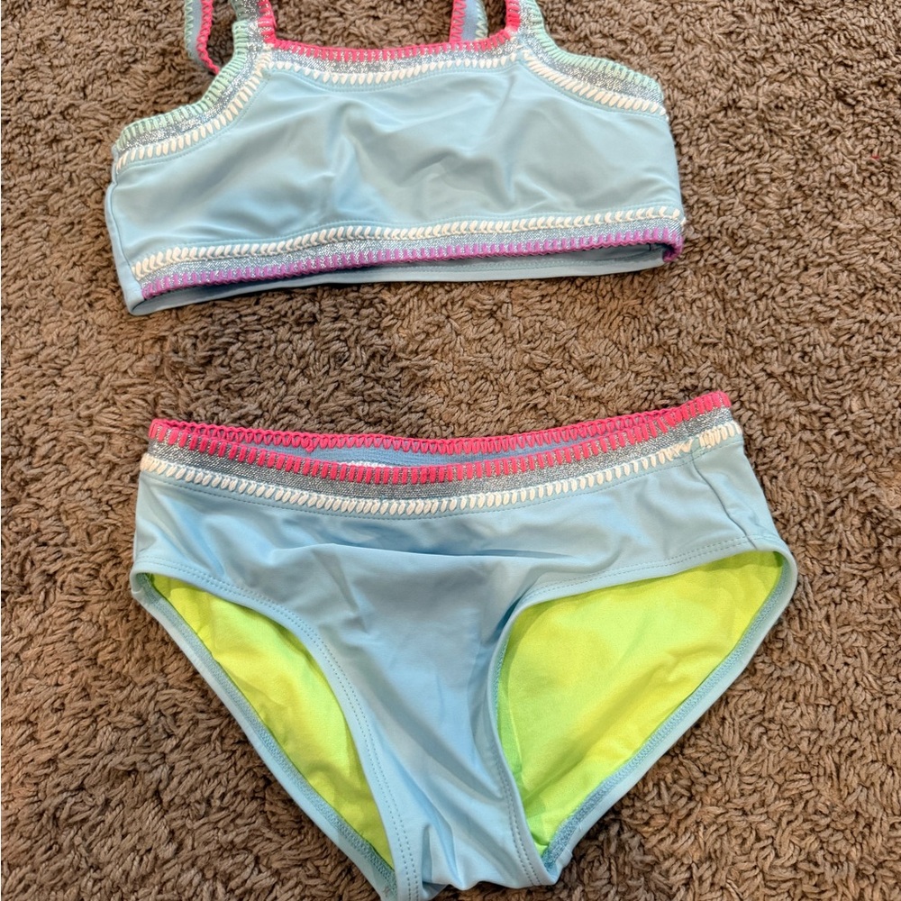 Justice Light Blue and Pink Kids Swim Bikini